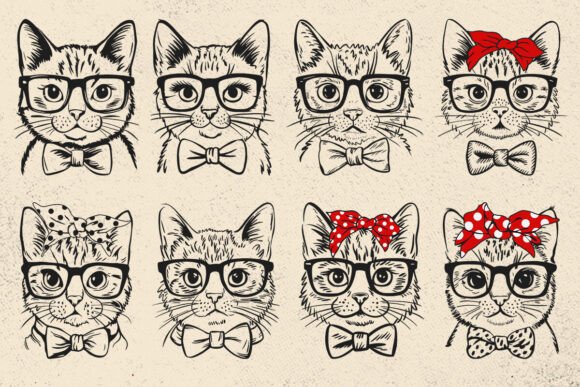 Cat Svg File with Glasses and Bowtie