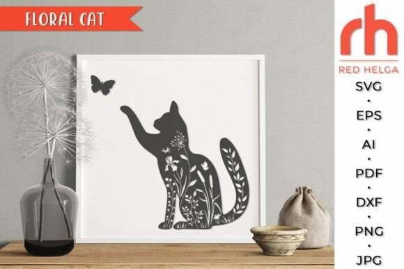 Floral Cat SVG for Embroidery Projects