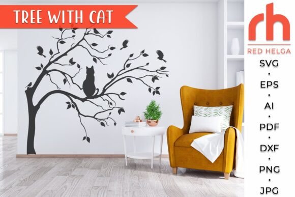 Tree with Cat SVG for Embroidery Projects