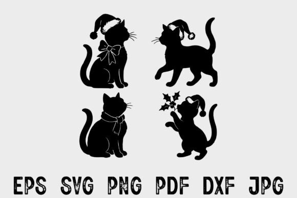 Vintage Christmas Cats Silhouette